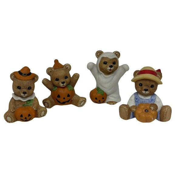 HOMCO Vintage Halloween Teddy Bear Figurines Set of 4 Ceramic Costume Bears 2.5" - Picture 1 of 8